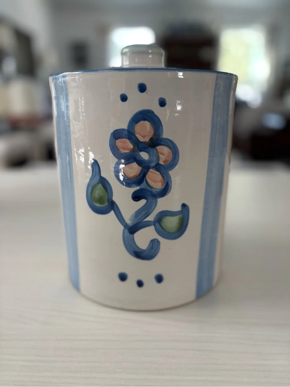 M.A.Hadley Flour Canister Ceramic Jar in Blue/White Handpainted with lid